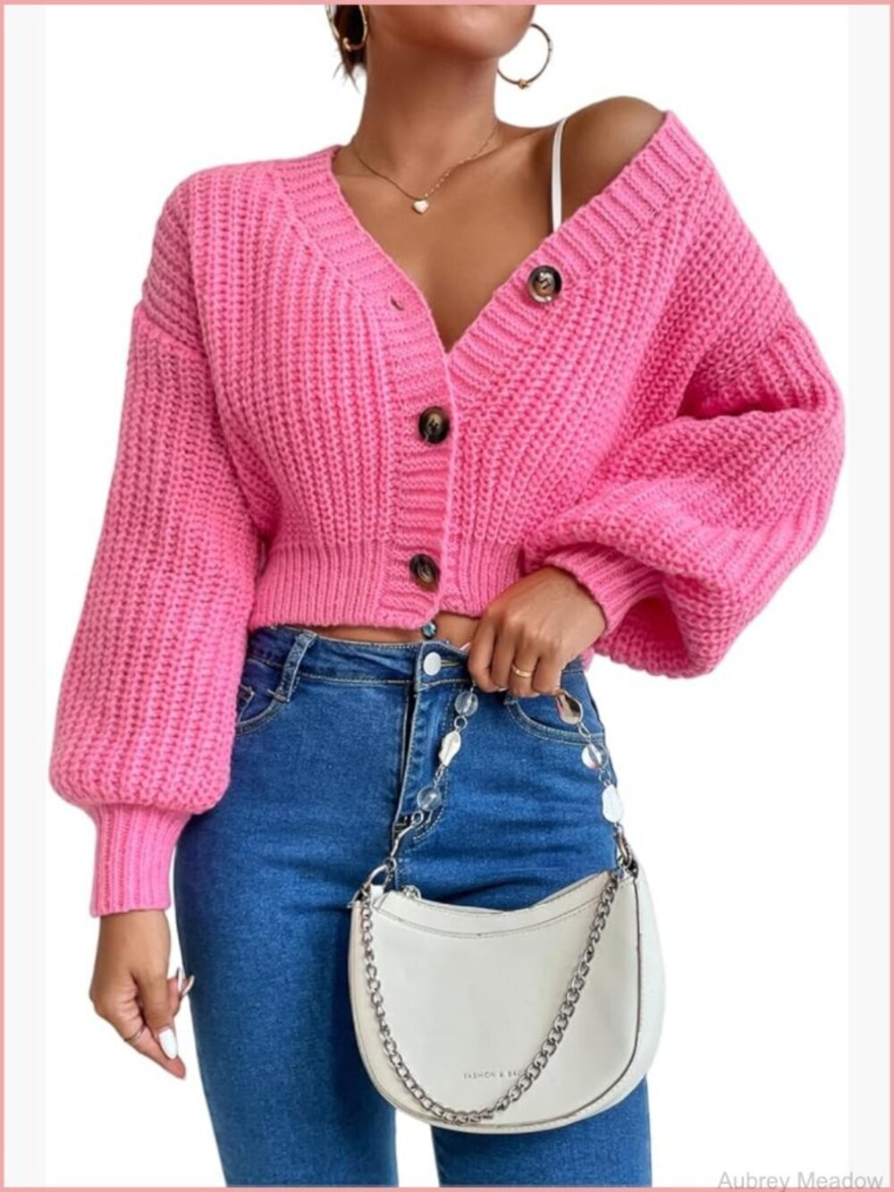 Women's Chunky Crop Cardigan Sweater Button Up Cable Knit Long Sleeve